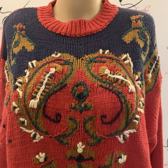 Rebecca Stone. Sz Medium (Oversized). Cotton/Ramie Embellished Sweater. B78. - Picture 2 of 5